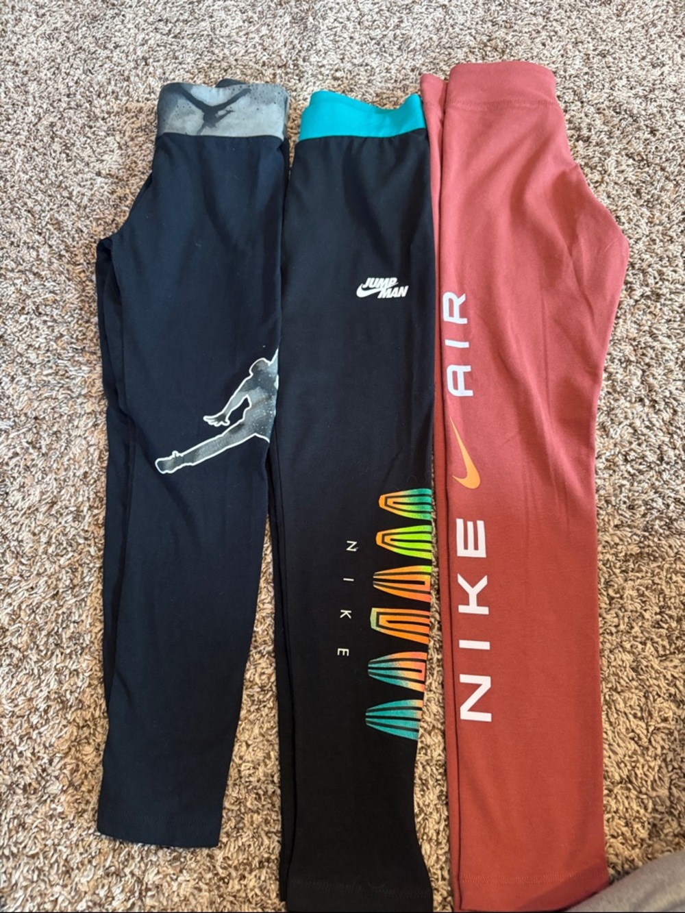 Nike Kids Leggings - Black with Teal Waistband & Rust Pair